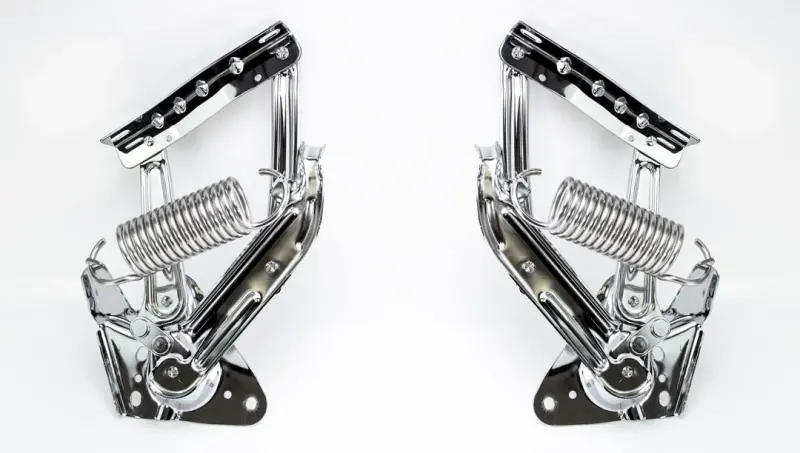 Chrome Hood Hinges w/ Stainless Springs - LH/RH Pair - 67-72 Chevy GMC Truck Suburban; 69-72 Blazer; 70-72 Jimmy