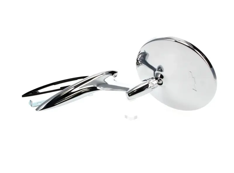 Outside Door Mirror - Round with Smooth Base and Bowtie - 64-65 Chevelle; 63-65 Chevy II Nova
