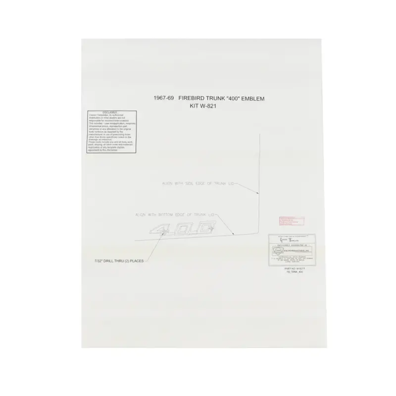 Trunk Lid Emblem Template Kit - for 400 Emblem - 69 Firebird