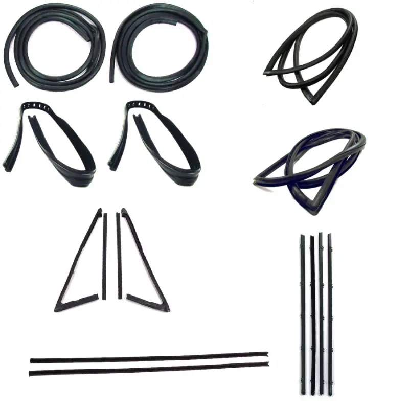 Weatherstrip Kit - Full - 13pcs - w/o Reveal Trim Groove - w/ Large Rear Window - w/ Black Beltline - 67-72 Chevy GMC C/K Pickup Truck