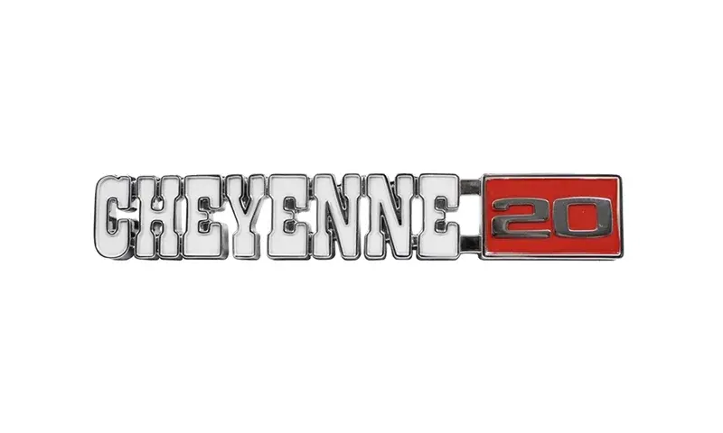 Front Fender Emblems - Cheyenne 20 - Pair - 71-72 Chevy CK Pickup Truck