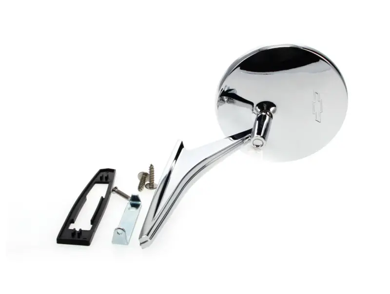 Outside Door Mirror - Round with Bowtie - 67 Camaro 66-72 Chevy II Nova 66-68 Chevelle El Camino