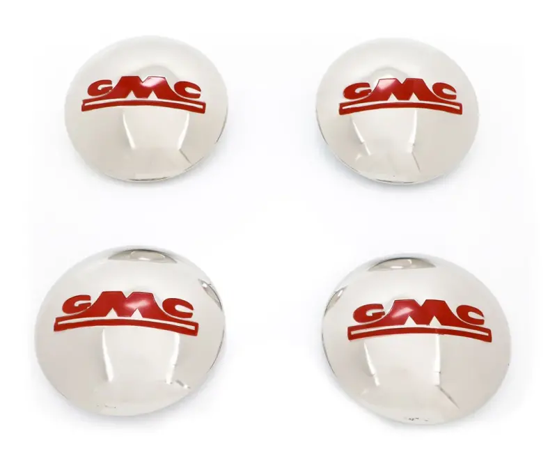 Hub Cap Set - Stainless w/ Red GMC - 4pcs - 47-53 GMC Pickup Suburban