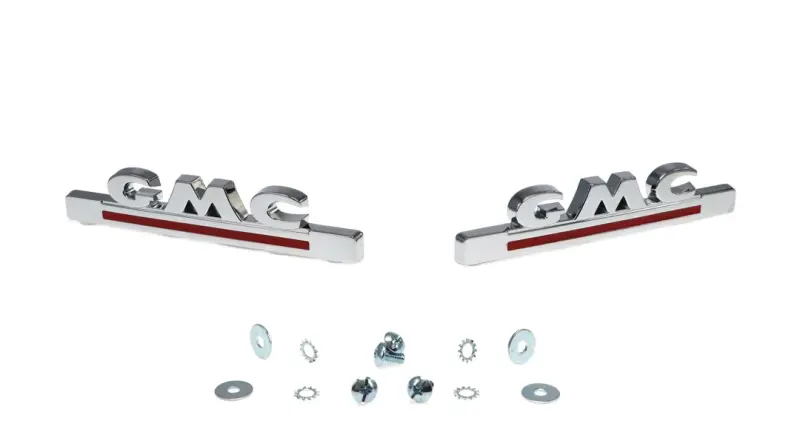 Hood Side Emblems - Pair - GMC - Chrome and Red - 47-50 GMC Pickup Truck Suburban