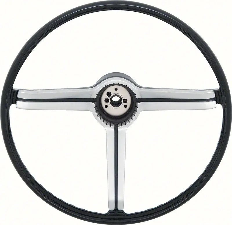Steering Wheel and Shroud - Black-Brushed Chrome - 68 Chevy II Nova with Custom Interior (RPO Z87); 68 Camaro (Standard Wheel)
