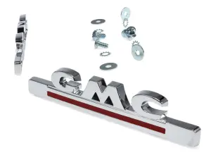 Hood Side Emblems - Pair - GMC - Chrome and Red - 47-50 GMC Pickup Truck Suburban - Image 2 of 3