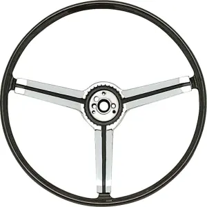 1967 Chevy Corvair Steering Wheel and Shroud - Black-Bright Chrome - 67 Camaro with Custom Interior (RPO Z87)