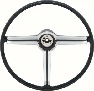 1969 Chevy Corvair Steering Wheel and Shroud - Black-Brushed Chrome - 68 Chevy II Nova with Custom Interior (RPO Z87); 68 Camaro (Standard Wheel)