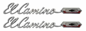 1965 Chevy El Camino Bedside Emblems - "El Camino" with Bowtie Logo - LH/RH Pair - 65 El Camino