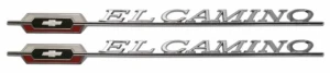 1966 Chevy El Camino Bedside Emblems - "El Camino" with Bowtie Logo - LH/RH Pair - 66 El Camino